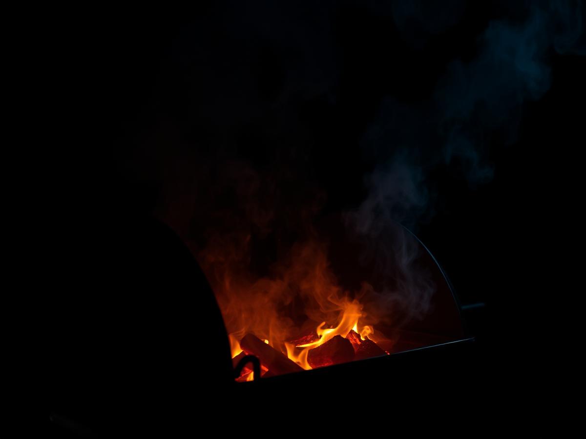 Smoker pit with hardwood flames